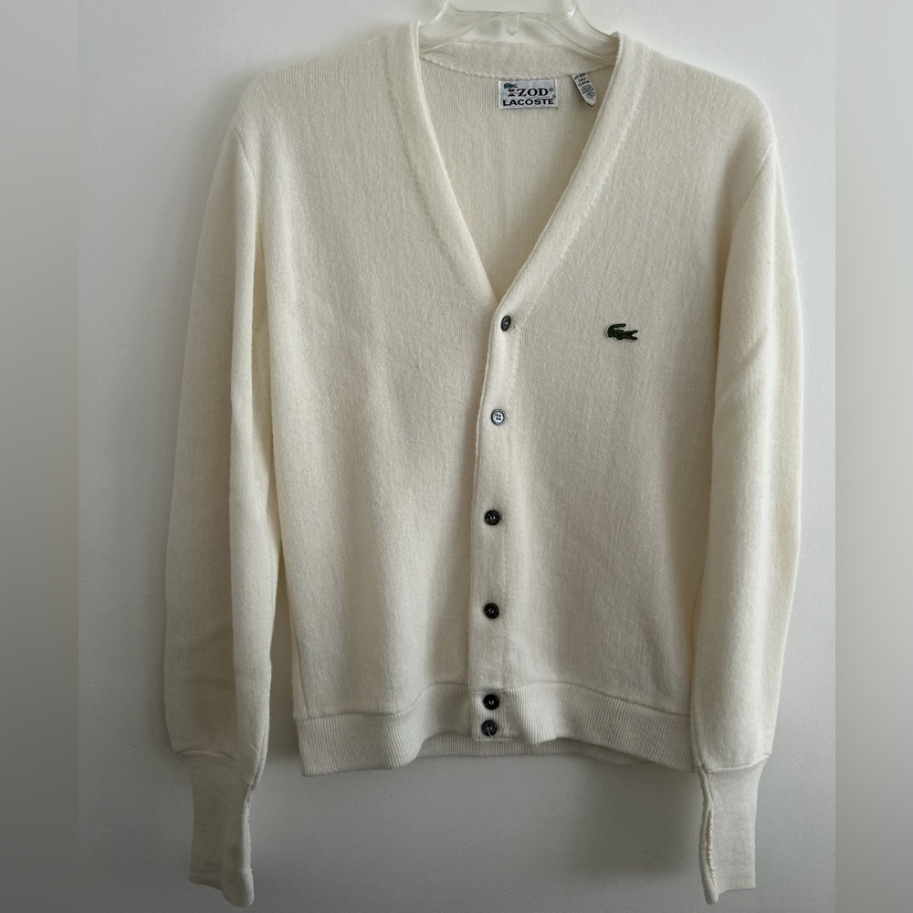 Vintage Lacoste Men's Off-White Cardigan Sweater